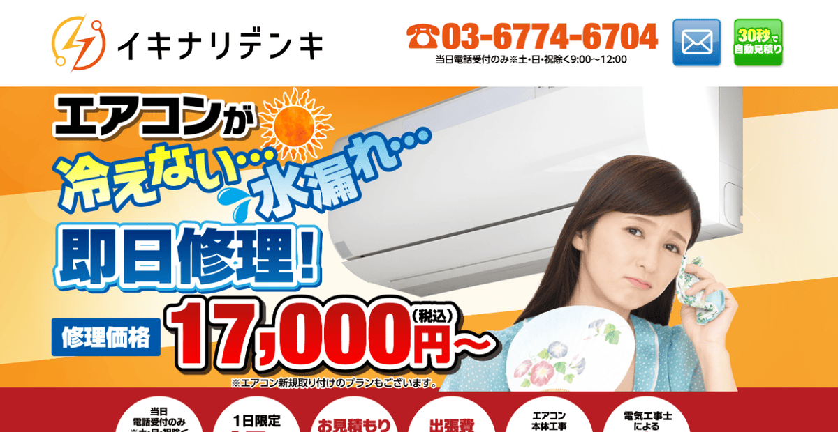 イキナリデンキ本店の公式サイトスクリーンショット