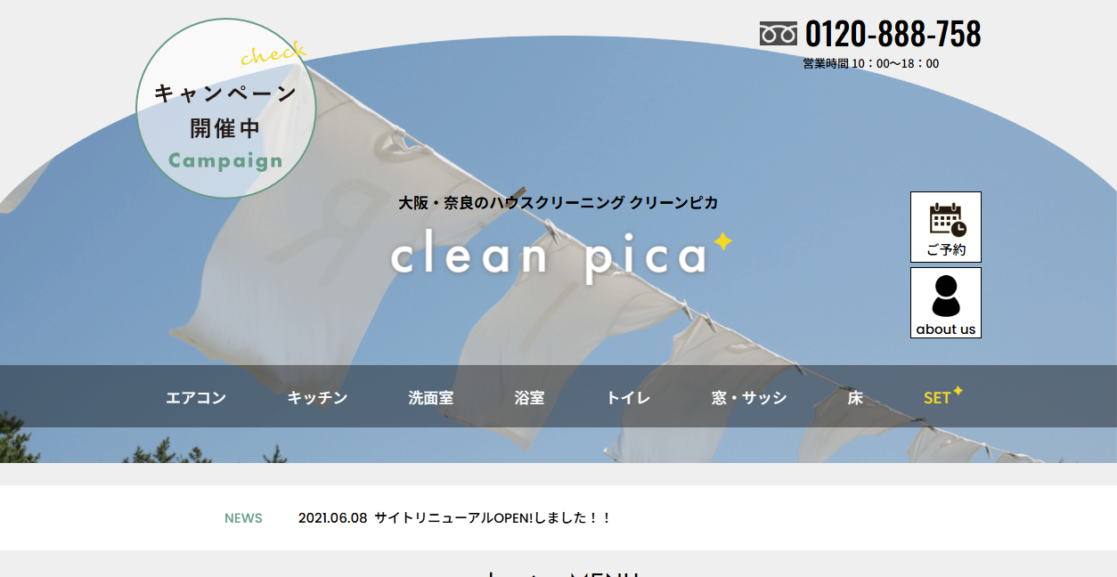 クリーンピカの公式サイトスクリーンショット