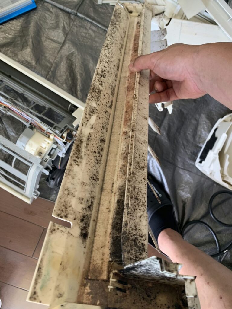 汚れているパナソニックのエアコンのドレンパン