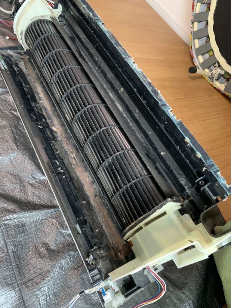 汚れている東芝のエアコンの送風ファン