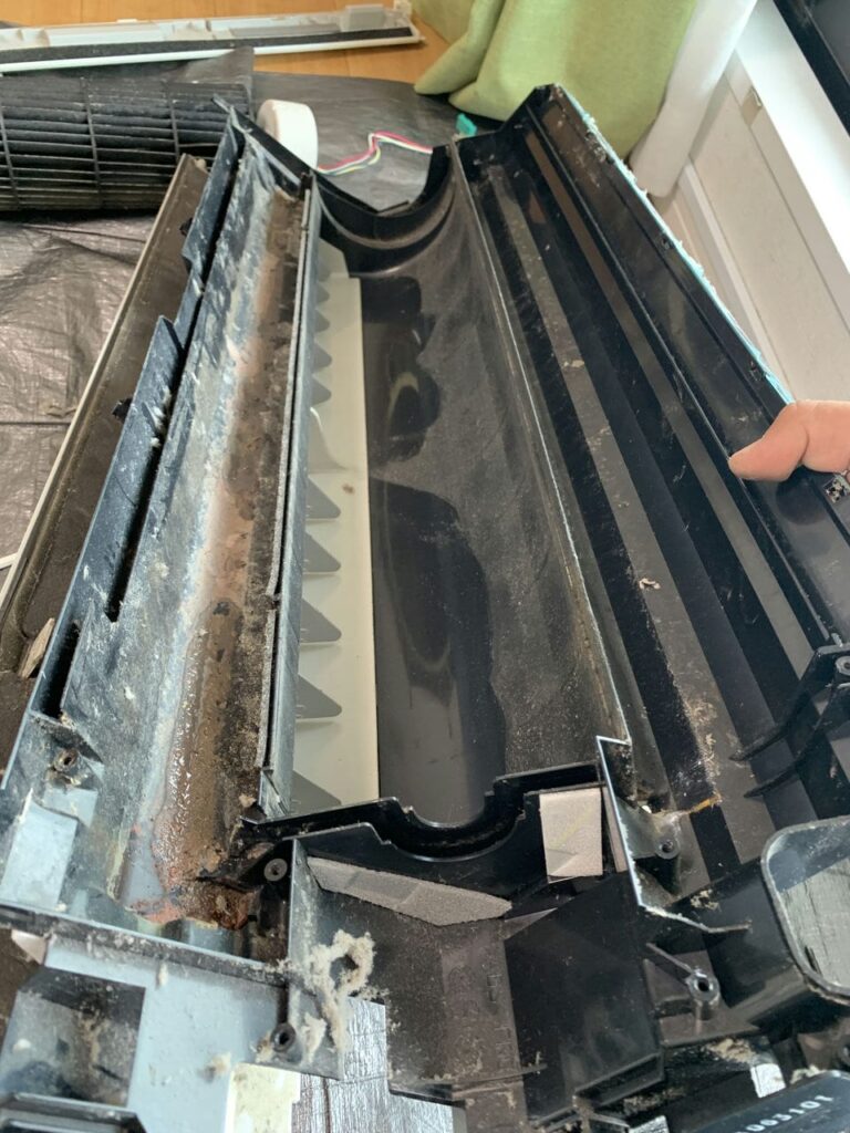 汚れている東芝のエアコンのドレンパン