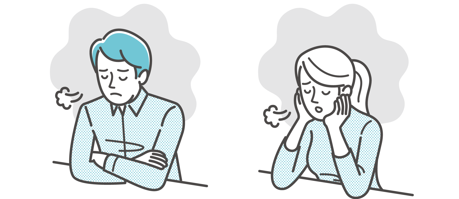 エアコンの空気を気にする男女のイラスト