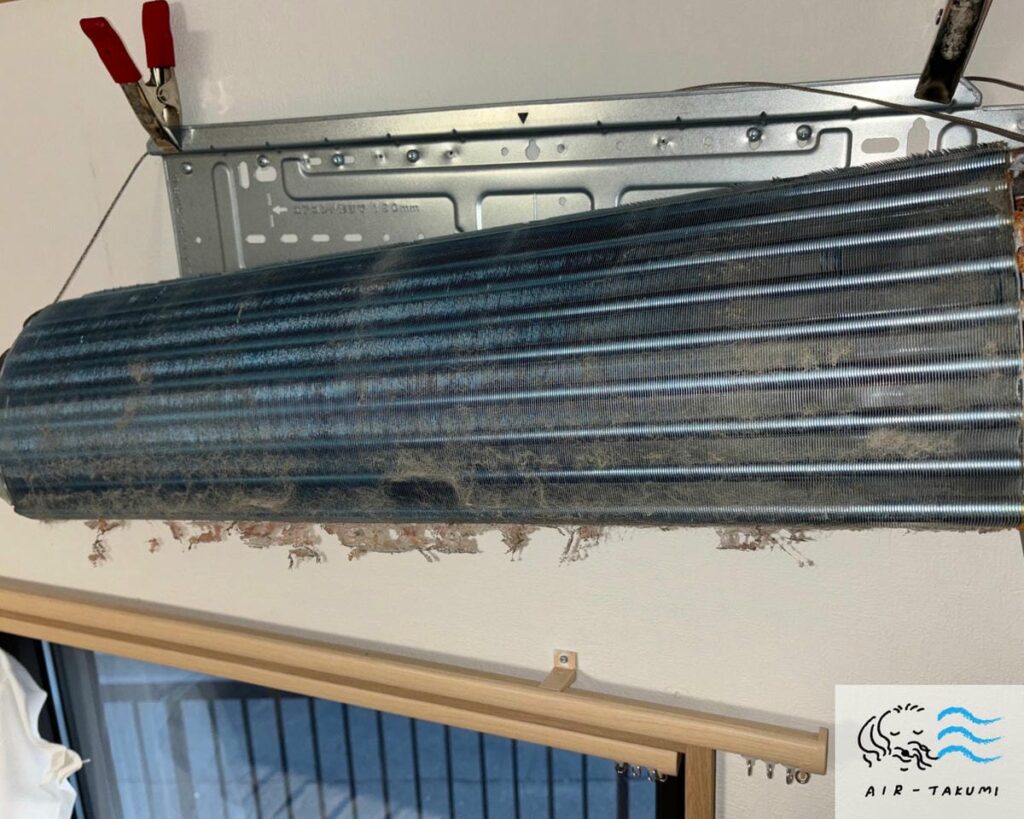 ペットの毛が絡まった熱交換器