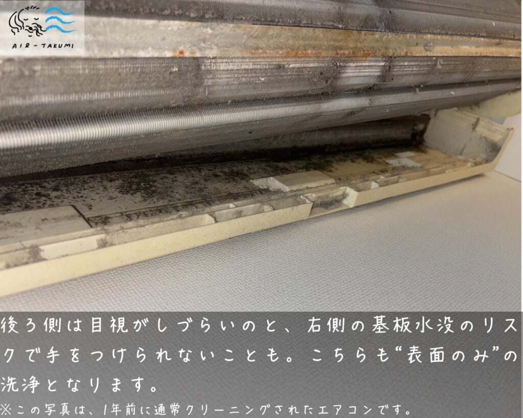 熱交換器後方側の汚れ