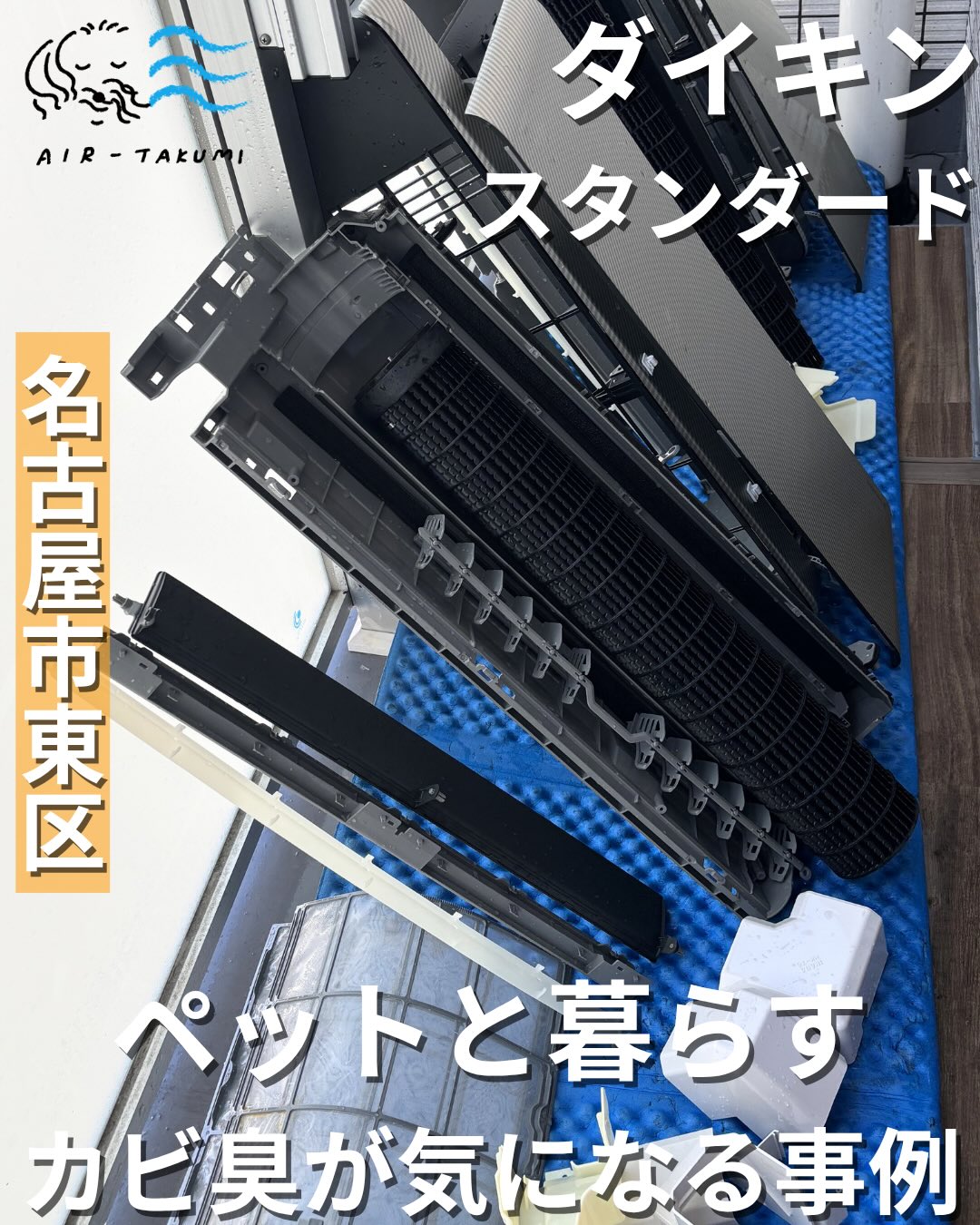 名古屋市東区 ダイキンエアコン分解洗浄 ペットのカビ臭対策