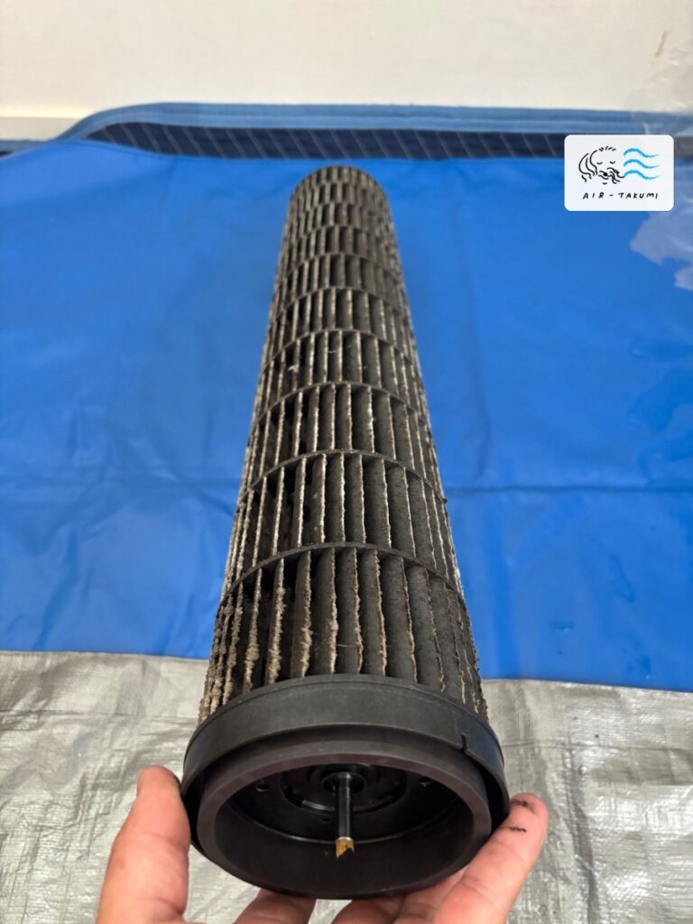 洗浄前のダイキンエアコン F22VTES-W の送風ファン